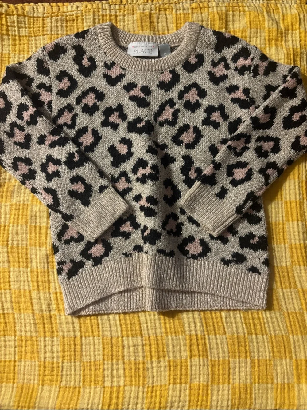 The Children's Place 2T Girl's Leopard Print Knit Sweater Shimmer Pink